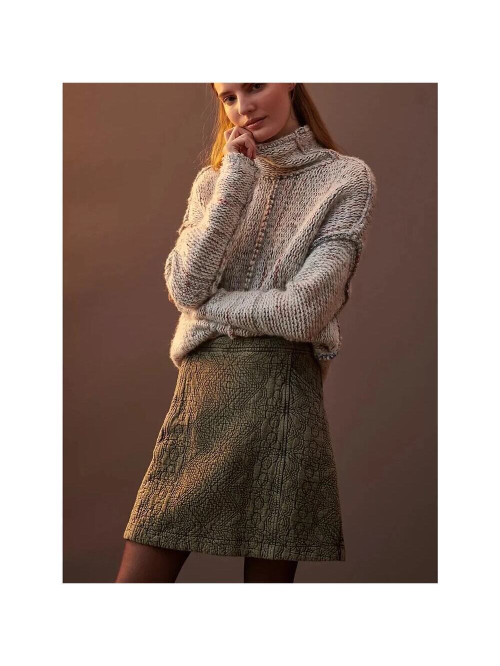 Anthropologie Pilcro EUC Women's Green Gray Quilted Mini Skirt Size 2